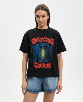 Balenciaga Black T-shirt with logo print 850990TUVD5