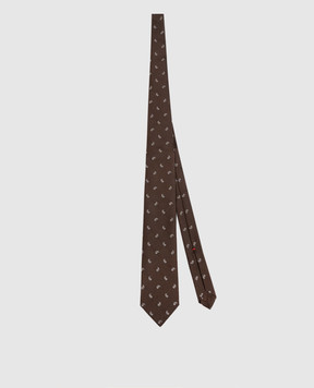 ISAIA Brown printed silk tie CRV007CV913