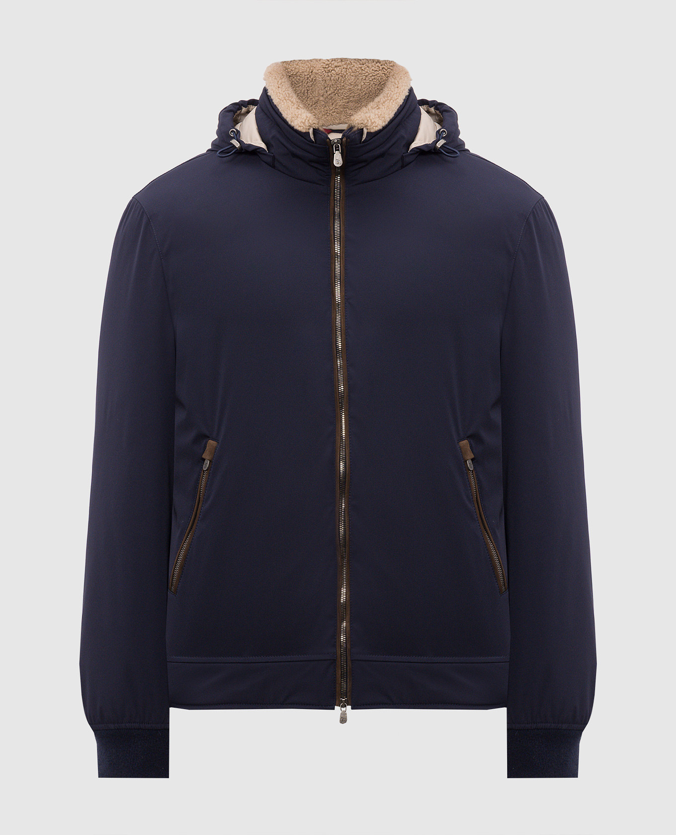 

Blue down jacket with fur Brunello Cucinelli