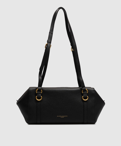 Black leather tote bag TERRY