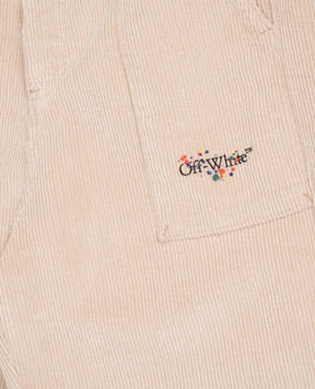 Off-White Children's beige corduroy pants with logo 44BCA00AF5F001