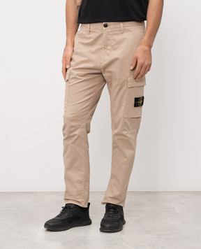 Stone Island Beige cargo pants with logo patch L1S153100032S0A10