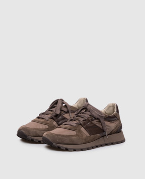 Brunello Cucinelli Brown combination sneakers with logo patch MZSFG3327P
