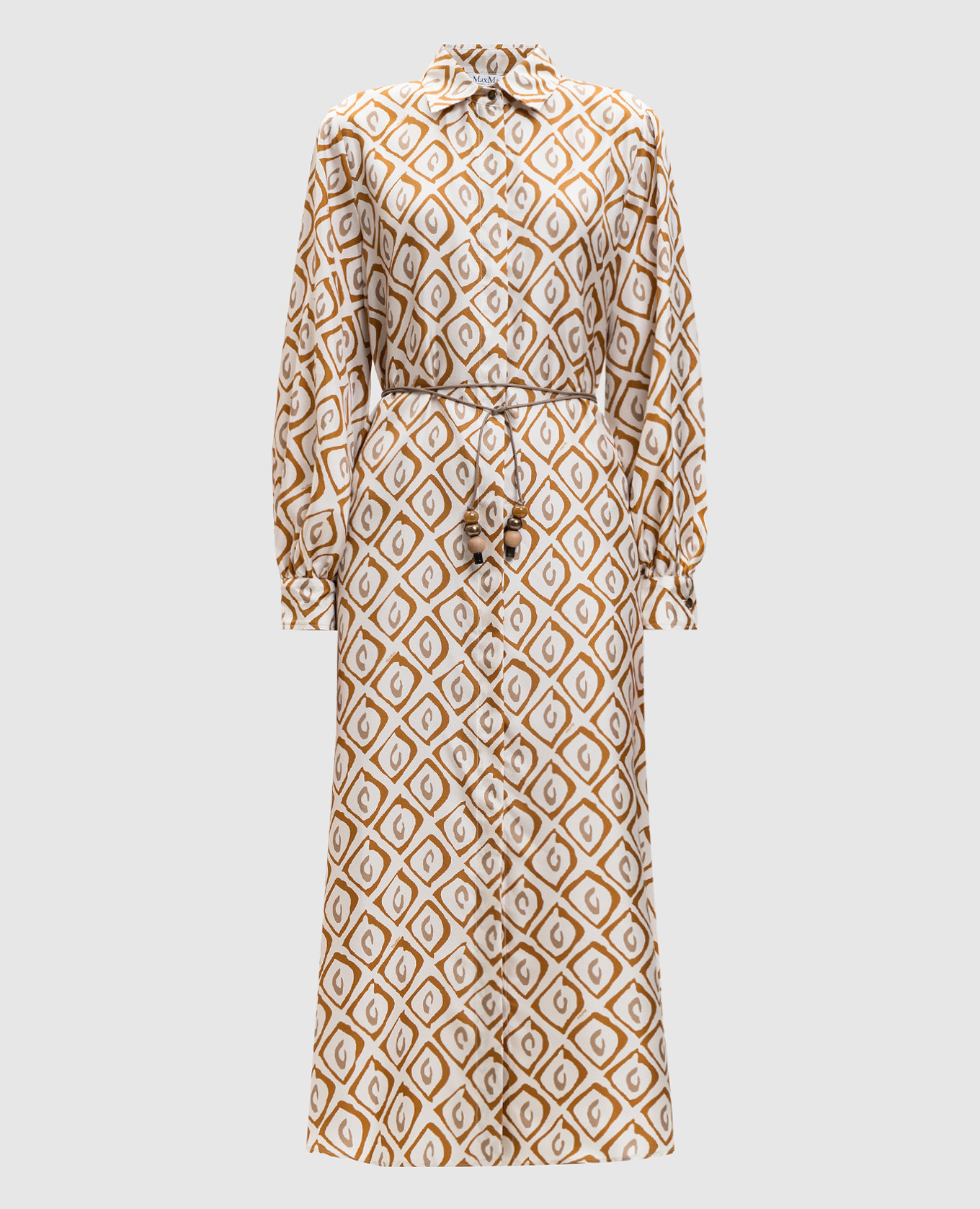 White printed silk shirt dress with belt