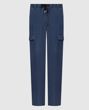 Stefano Ricci Blue cargo pants with linen and silk M1T6100380DN29HA