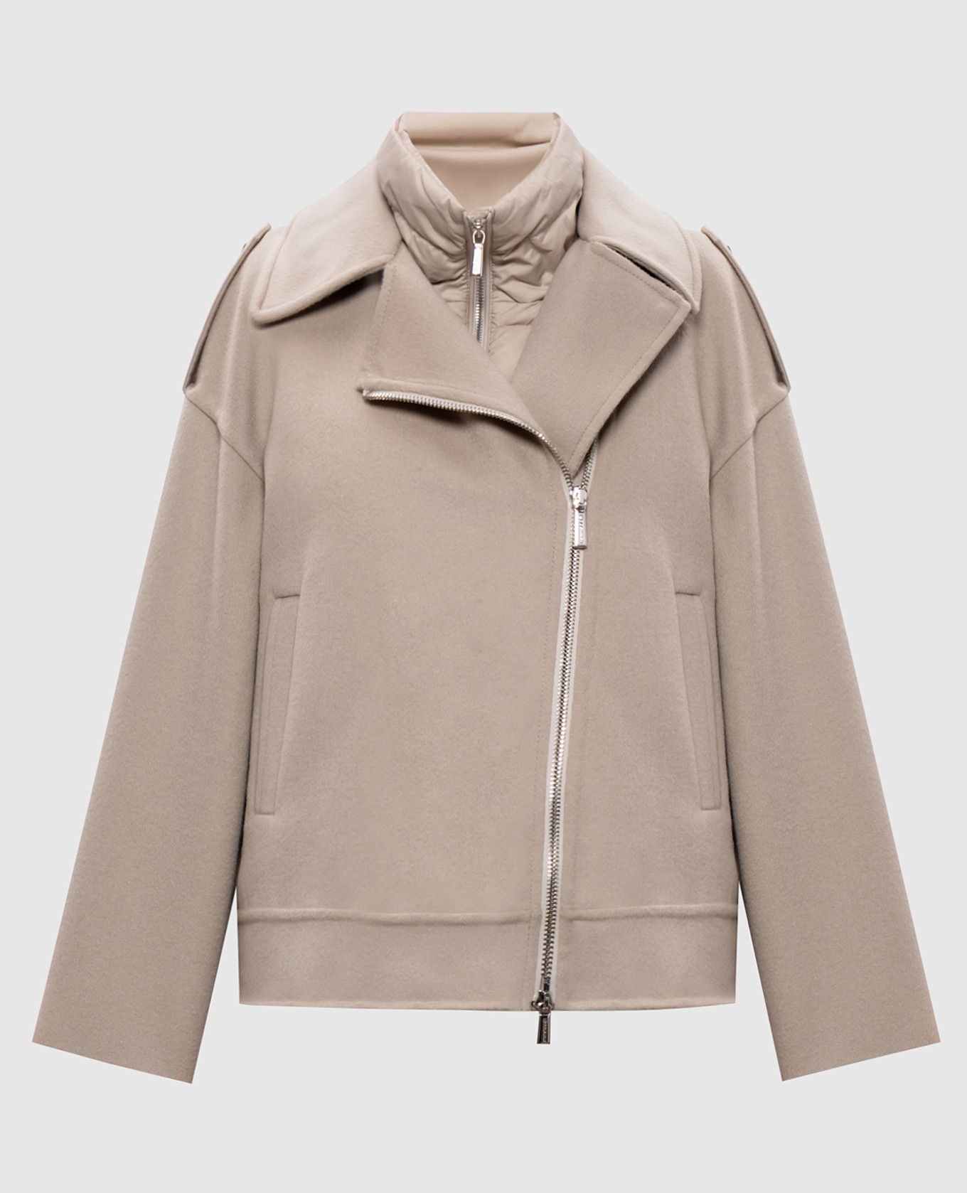 

Beige VIANA cropped coat in biker style with down vest MooRER