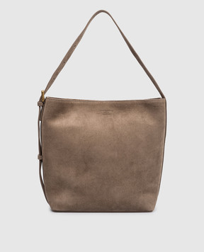 Christian Villa Brown suede bag with embossed logo 06448