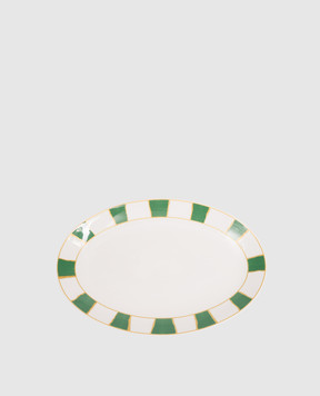 Geminiano Cozzi 1765 White oval porcelain plate Striche Verdi e Oro TTCFL20329036