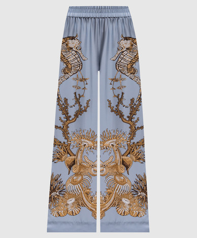 Oceania Placée blue silk palazzo