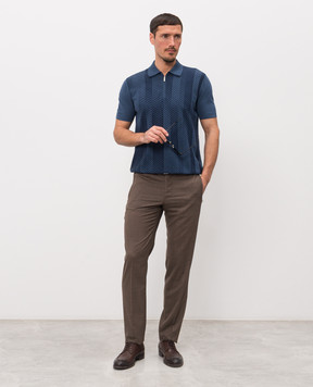 Bertolo Cashmere Blue polo shirt with striped pattern 902541002543