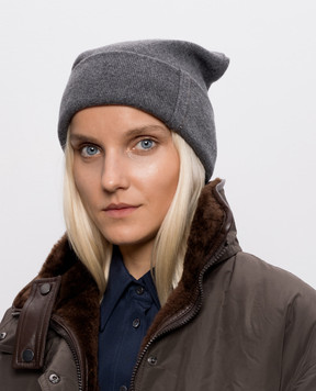 Brunello Cucinelli Gray cashmere hat with monil chain M12163199