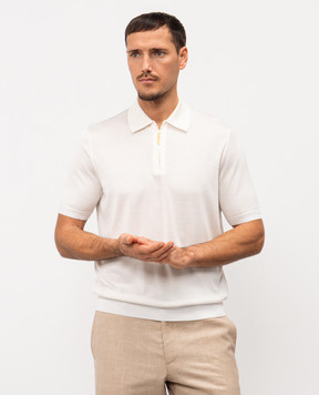 Stefano Ricci White silk polo shirt with embroidered monogram logo K616215P31F26101