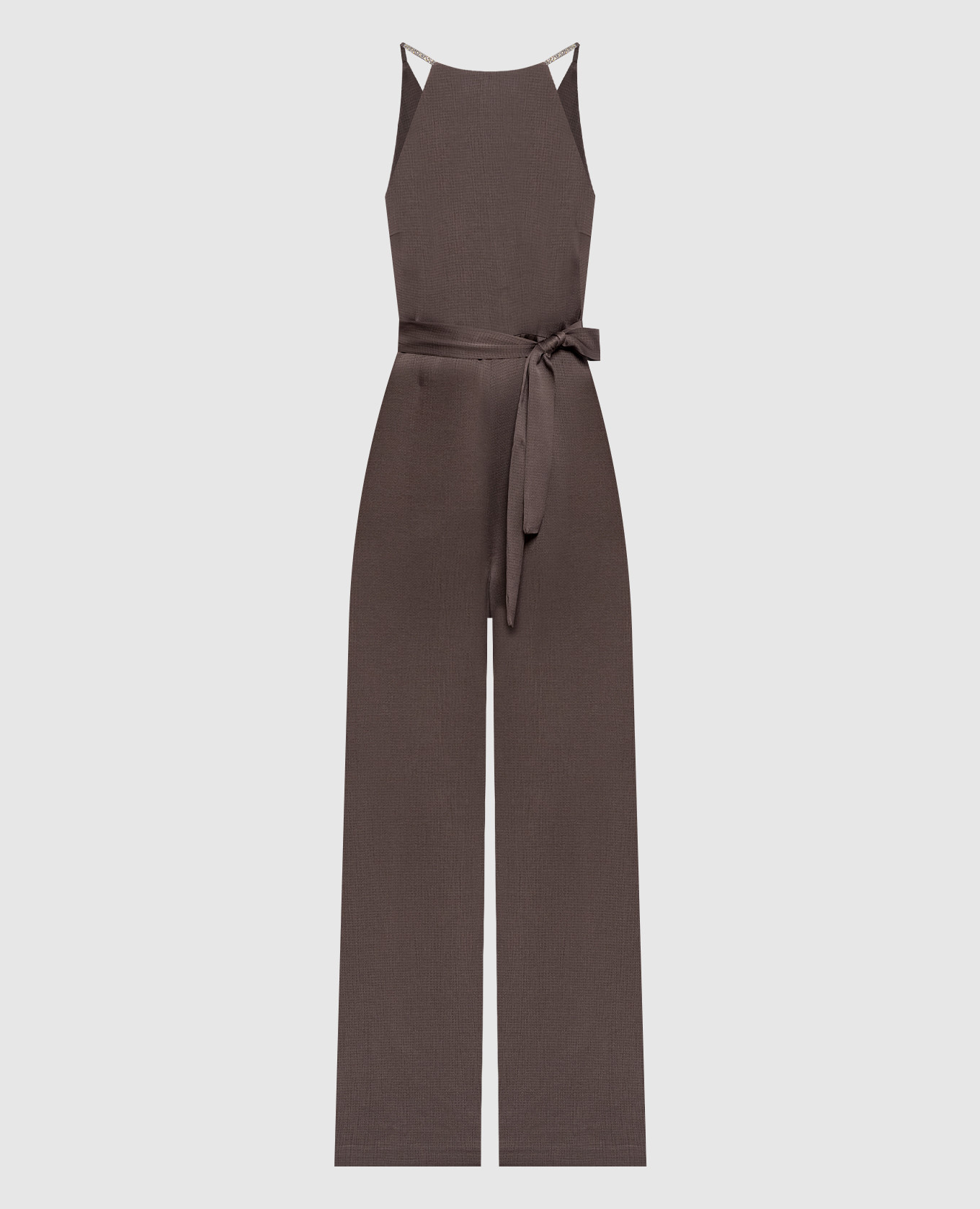 Brown jumpsuit with monil chain