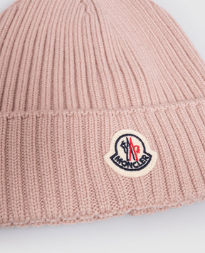 Moncler ENFANT Children's pink wool hat with patch L29543B00008M1131