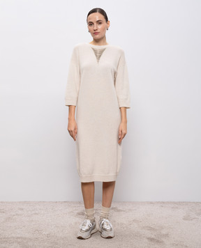 Peserico Beige wool, silk and cashmere dress with monil chain E92230F079N018