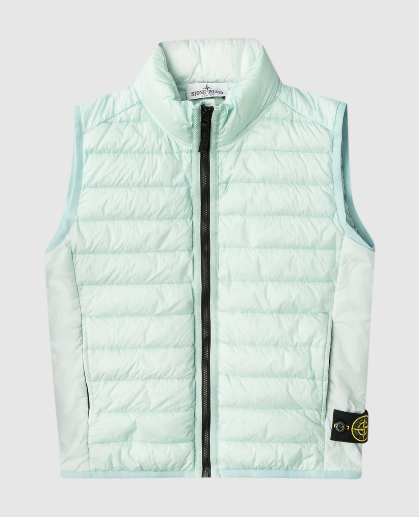 Children's blue down vest with logo