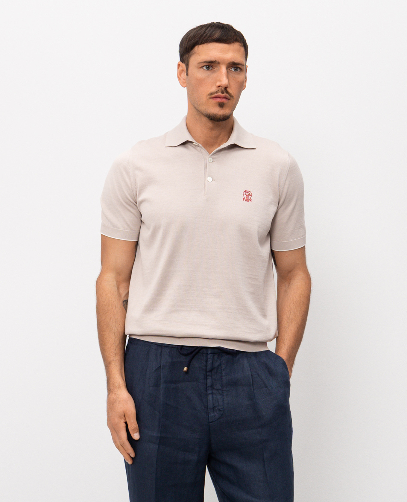 Beige polo shirt with embroidered emblem Brunello Cucinelli 3