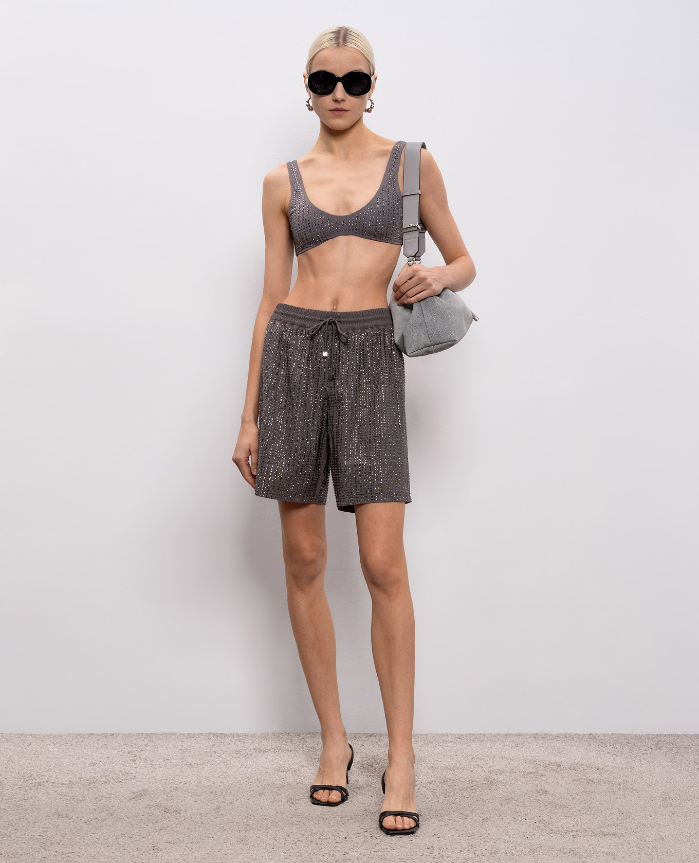 

MALIBU grey beach shorts with crystals Venuja