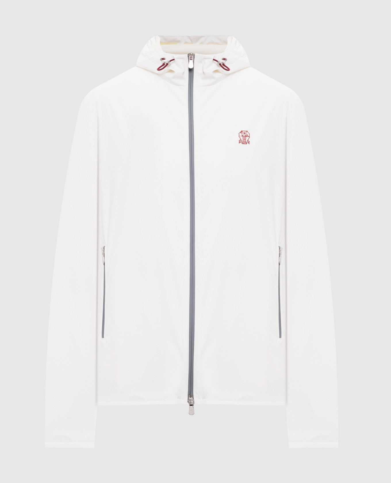 

White windbreaker with embroidered emblem Brunello Cucinelli