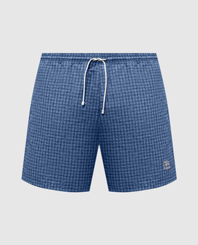 Brunello Cucinelli Blue swim shorts with branded print MR847043