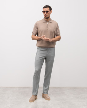 Stefano Ricci Brown polo shirt with patterned silk K212037P31F26193