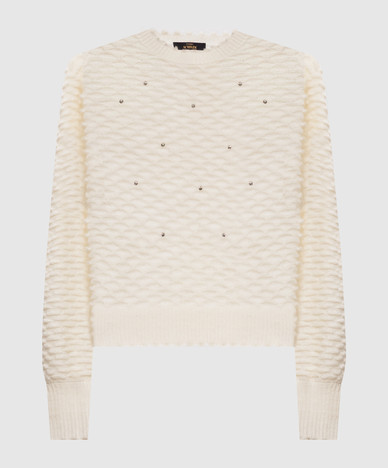 Elfenbeinfarbener Pullover mit Strukturmuster