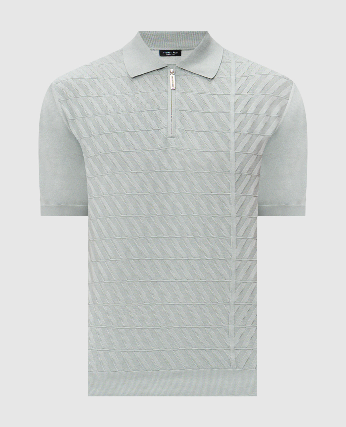 Green polo shirt with woven pattern