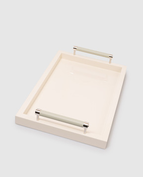 Giobagnara Beige lacquered tray with leather VPLPIVORYCHROMERV109RV109
