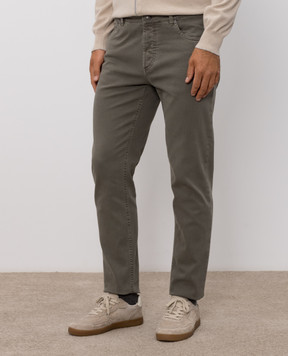 Brunello Cucinelli Khaki jeans with embroidered logo M277PD3210