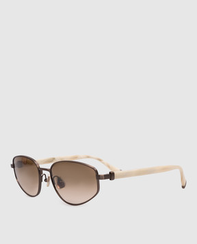 Brunello Cucinelli Brown Intarsia Rays Sunglasses with Monogram Engraving MOCPATTS08