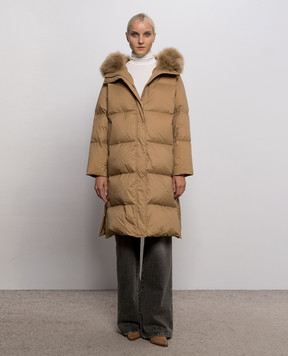Yves Salomon Army Brown down jacket with fur 27WFM01306U04W