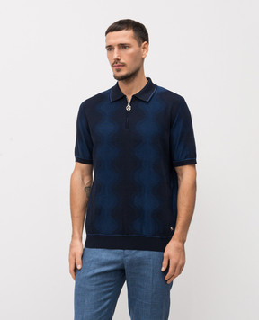 Stefano Ricci Blue polo shirt with patterned silk K818105P31F26171
