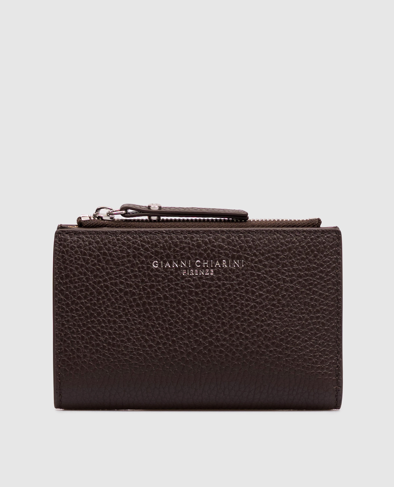 Brown leather wallet with logo print