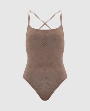 Fisico Beige swimsuit with crystals MC07GW