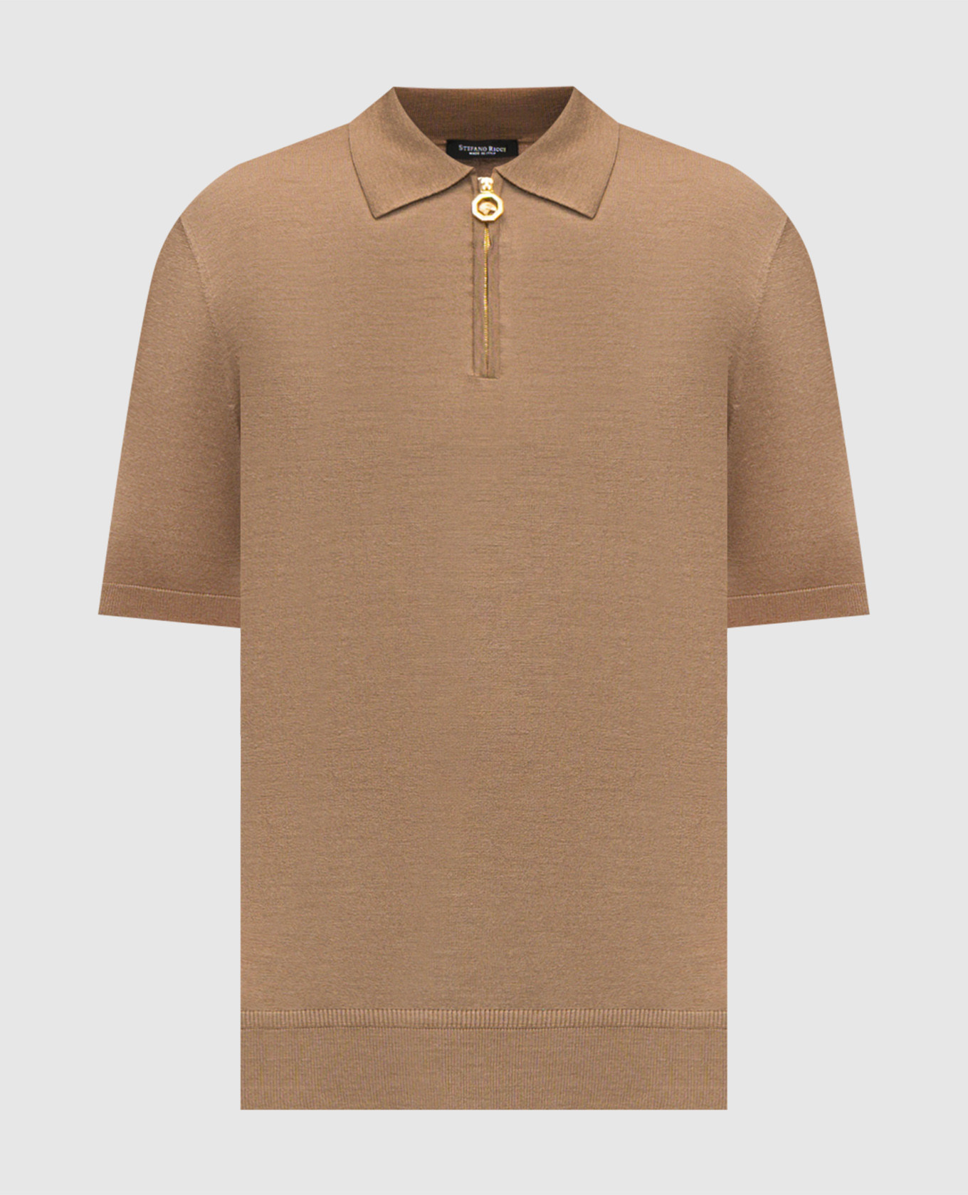 Brown silk polo shirt with emblem