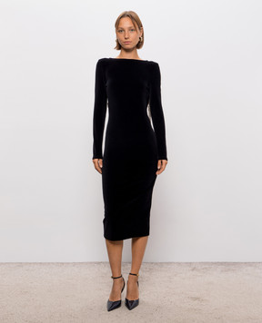 Balmain Black velour dress with an open back HF1RR021JM26