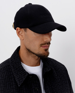 Balmain Black wool cap with logo embroidery HH1XA590WD62