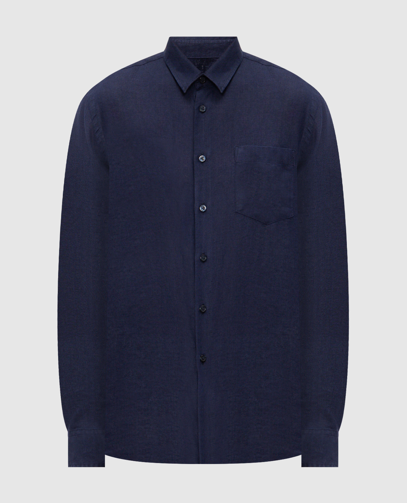 Blue linen shirt with embroidered emblem