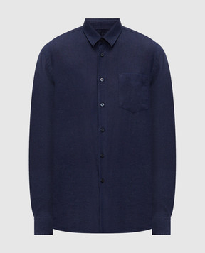 Vilebrequin Blue linen shirt with embroidered emblem CRSD3U00