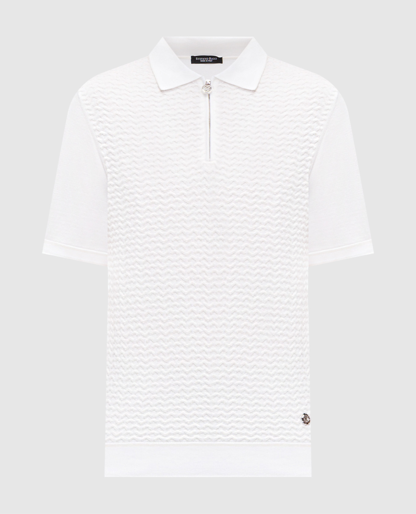 White polo shirt with patterned silk