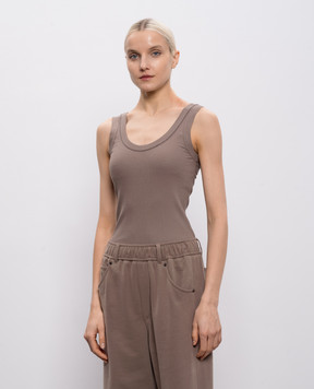 Brunello Cucinelli Brown ribbed tank top with monil chain MG902FP100