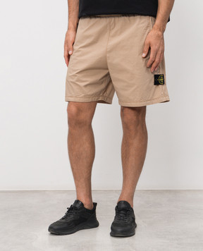 Stone Island Beige shorts with logo patch L1S15L100017S0003