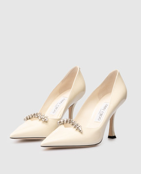 Jimmy Choo White patent leather BELINDA shoes with crystals BELINDAPUMP90PAT