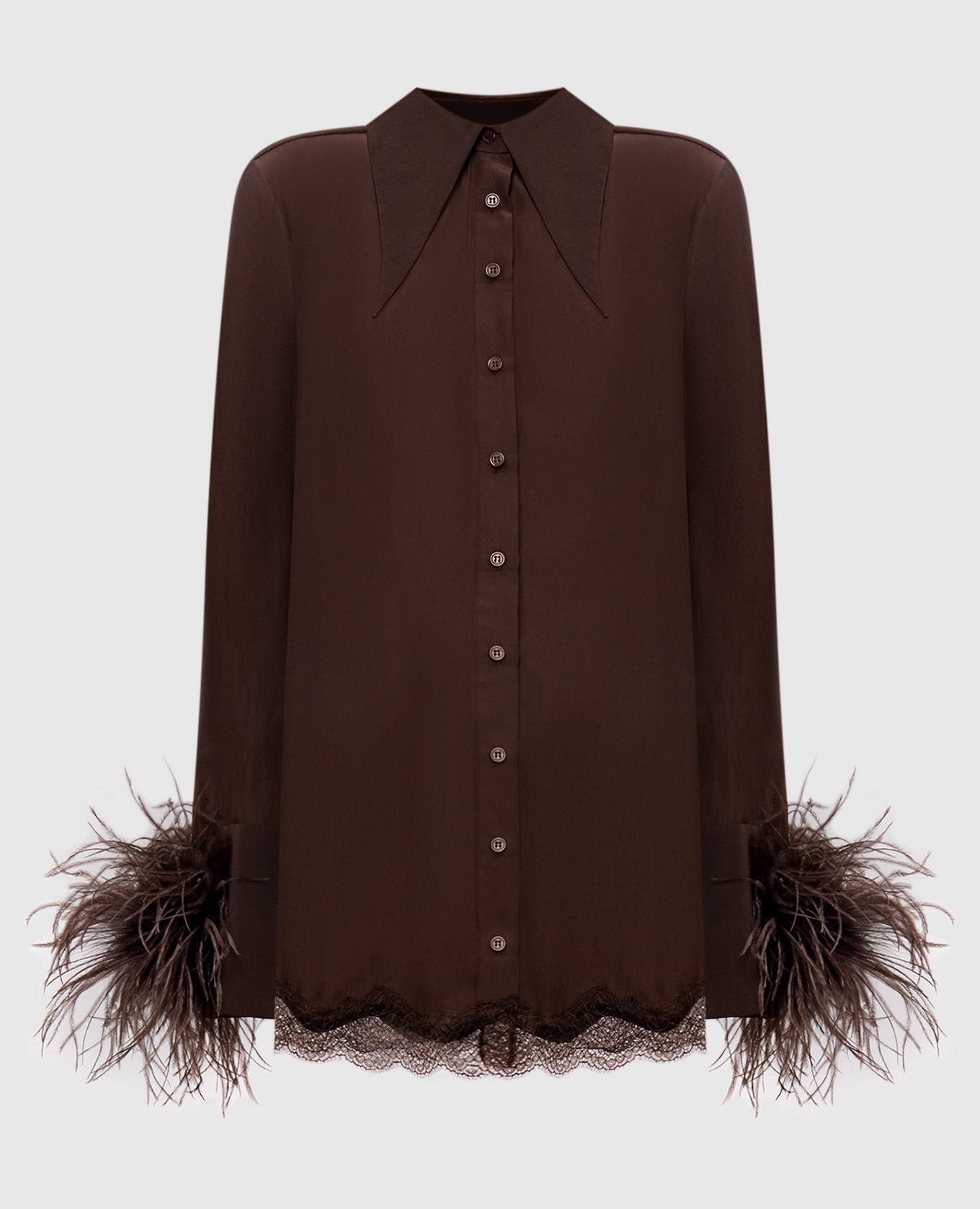 Brown Tio blouse with ostrich feathers