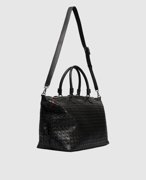 Serapian Black leather travel bag with weaving SRMOSMTR707545Y001