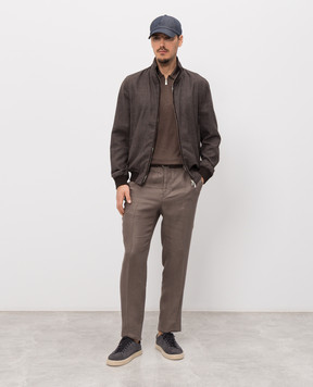 Enrico Mandelli Brown silk polo shirt with logo patch 3K065A5674
