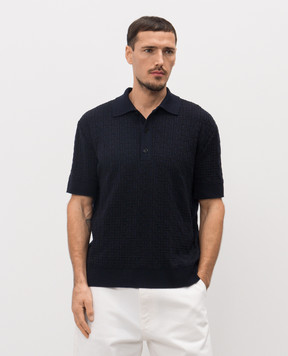 Balmain Blue wool and linen polo shirt with a pattern GH1GB044KI03