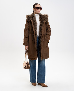 Yves Salomon Army Brown down parka with sheepskin lining 26WFM00905J05W