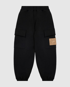 Fendi Kids' black cargo joggers with patch JUF1715V0