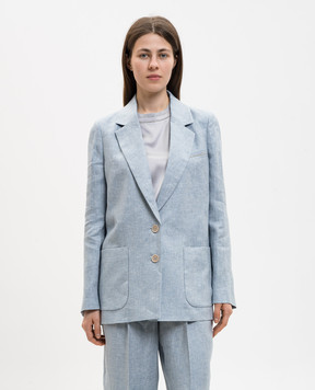 Peserico Blue linen jacket with monil chain S0122802598